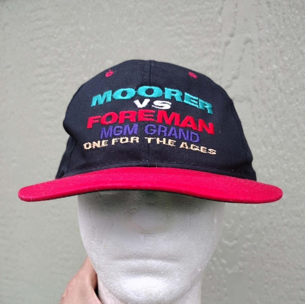 VTG '90s MOORER VS FOREMAN Cap Youngan Boxing "One for the Ages" MGM Grand. VG